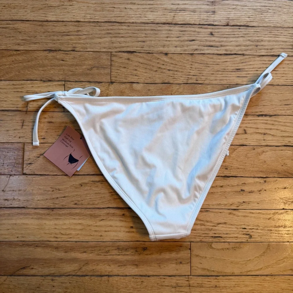 Shade & Shore Girls Ribbed Side Tie Bikini Bottom Off White Medium 8-10
